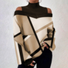 Coffee Mock Neck Color Block Top