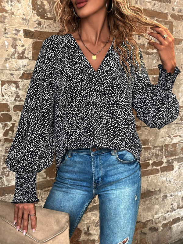Casual V-Neck Print Top