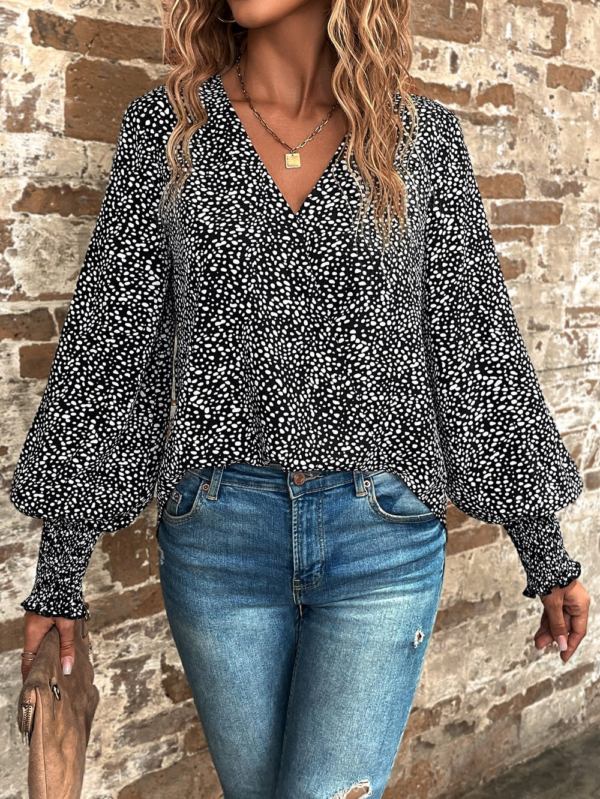Casual V-Neck Print Top