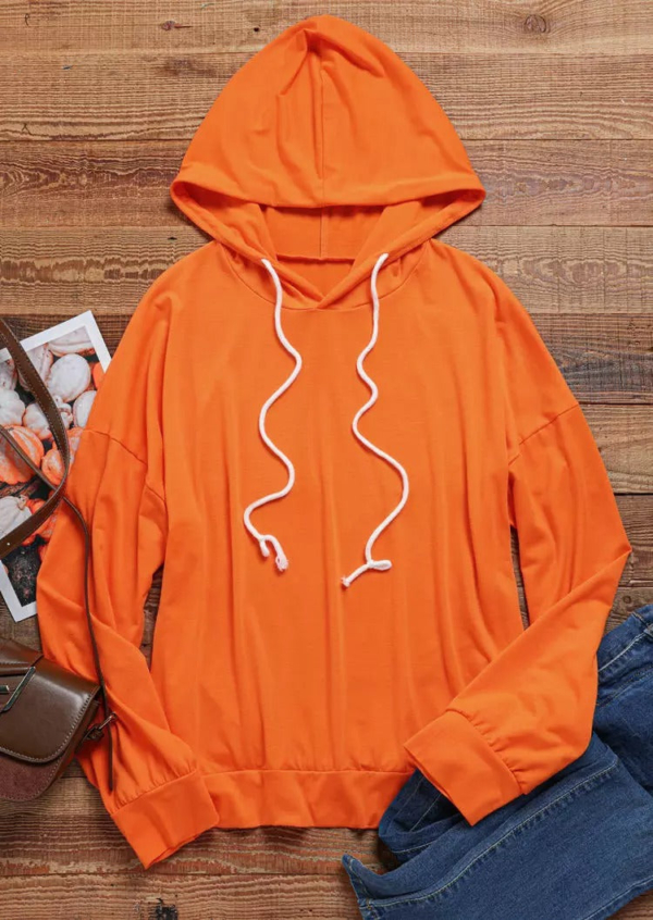 Orange Plain Long Sleeve Sweatshirt