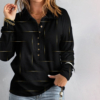 Zig Zag Stripe Button Front Fold-Over Collar Top