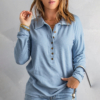 Blue Fold-Over Collar Thermal Henley Top