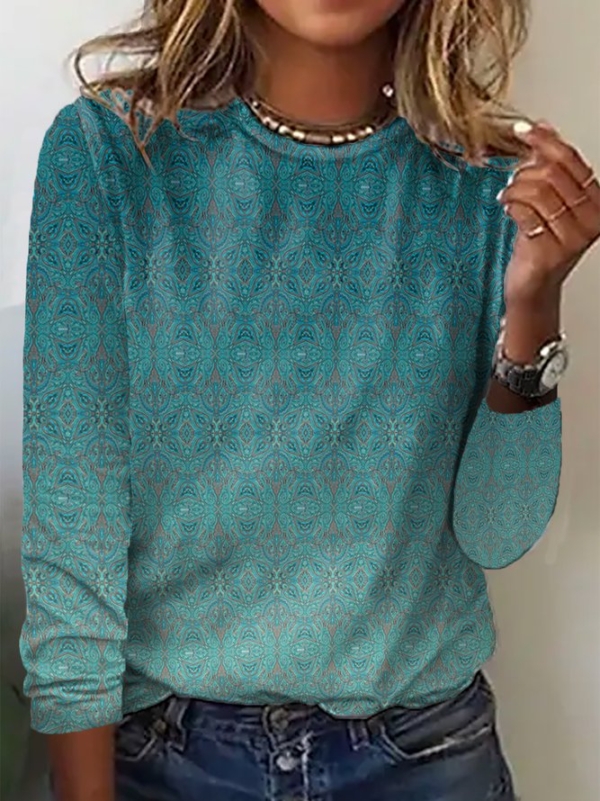 Fresh Green Print Long Sleeve Top