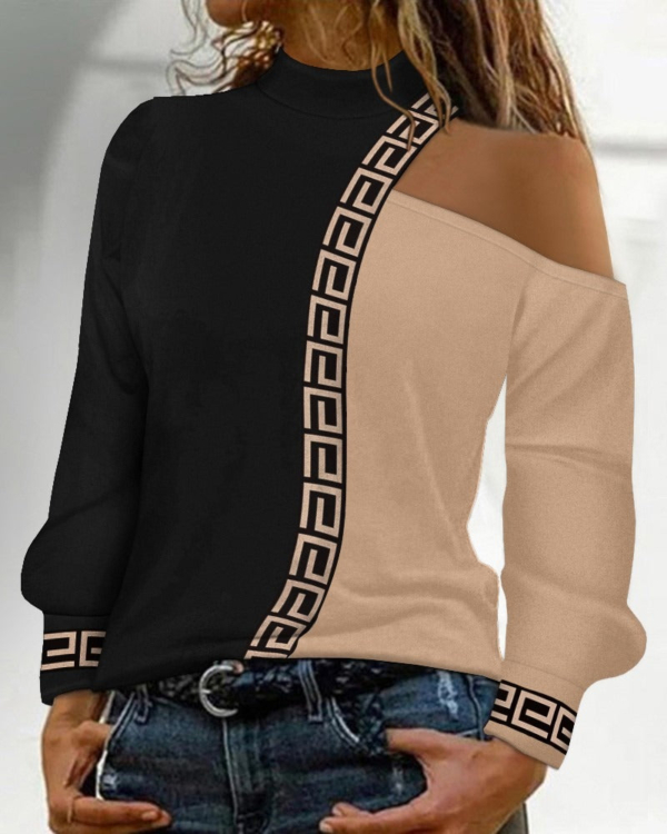 Brown Color Block Long Sleeve Top