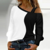Black White Color Block Long Sleeve Top