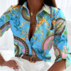 Gold Necklace Chain Print Aqua Blouse Top