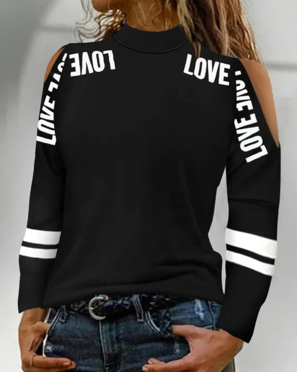 Black Mock Neck Letter Top