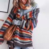 Grey Long Sleeve Striped Outerwear