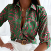 Emerald Green & Pink Marbled Print Blouse Top