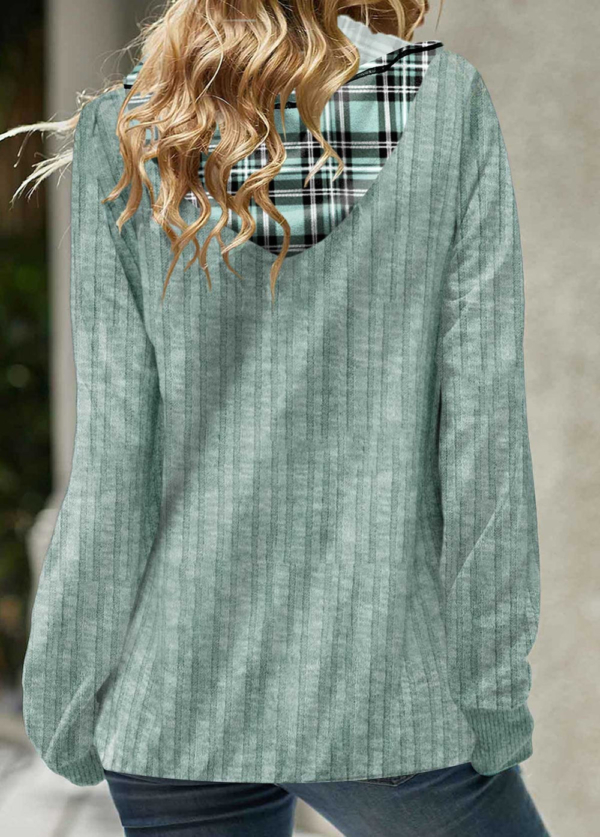 Mint Green & Plaid Twofer Layered Hoodie Sweatshirt