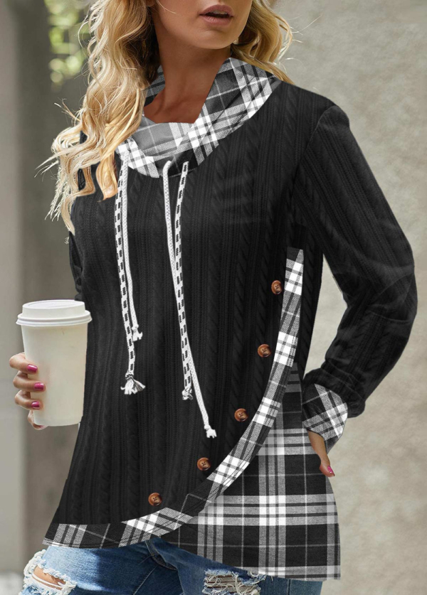 Vintage Print Drawstring Neck Top