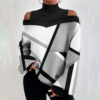 Geometric Gray White  Black Cold Shoulder Top