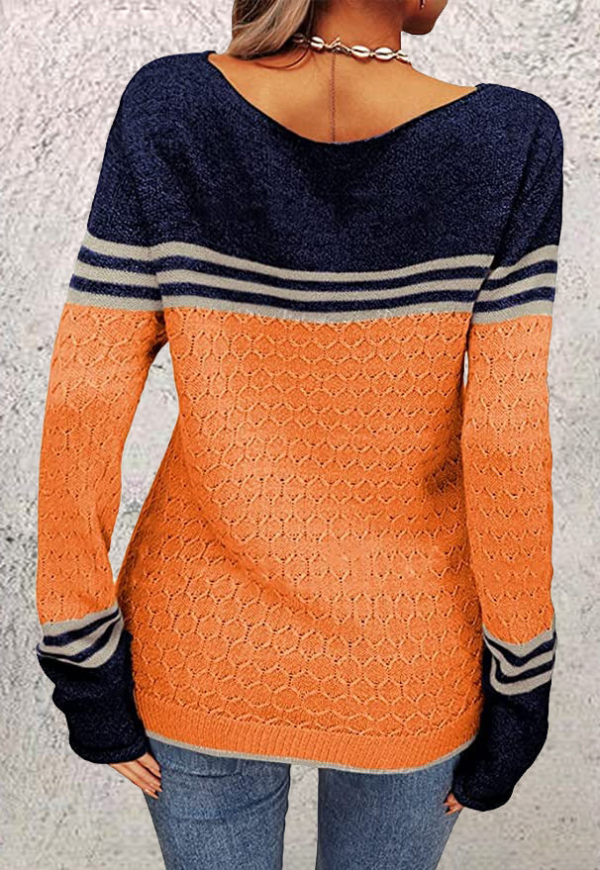 Orange and Blue Color Block Striped Long Sleeve Top