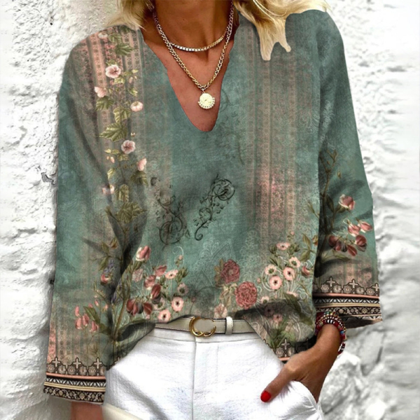 Sage Green Flower Striped Long Sleeve Shirt