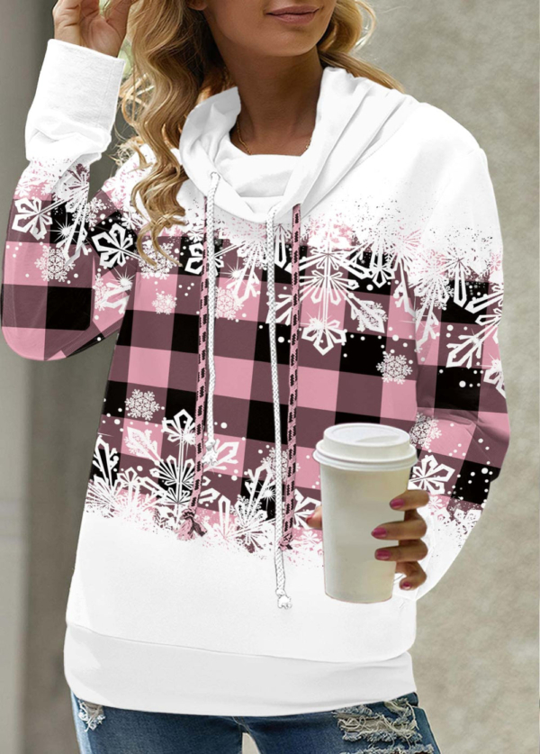 Fresh Print Long Sleeve Drawstring Neck Top