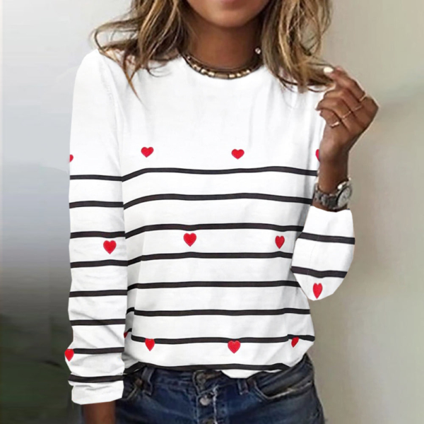 Heart Navy Stripe Long Sleeve Top