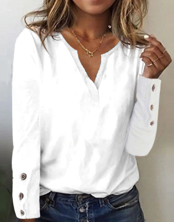 Basic White Long Sleeve Button Front Top