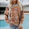 Retro Print Round Neck Top