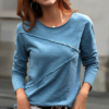 Blue Plain Long Sleeve Top