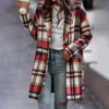 Red White Black Plaid Button Front Long Jacket