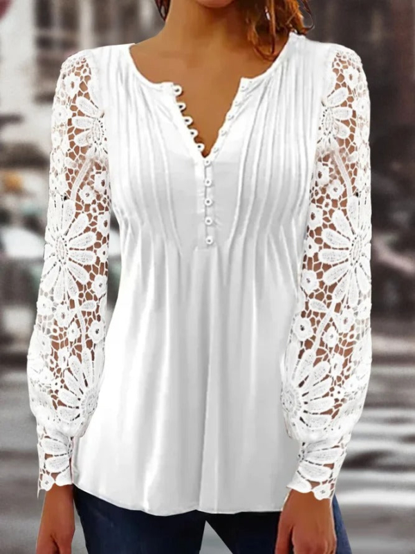 Fresh White Flower Garden Lace Sleeve Tunic Top
