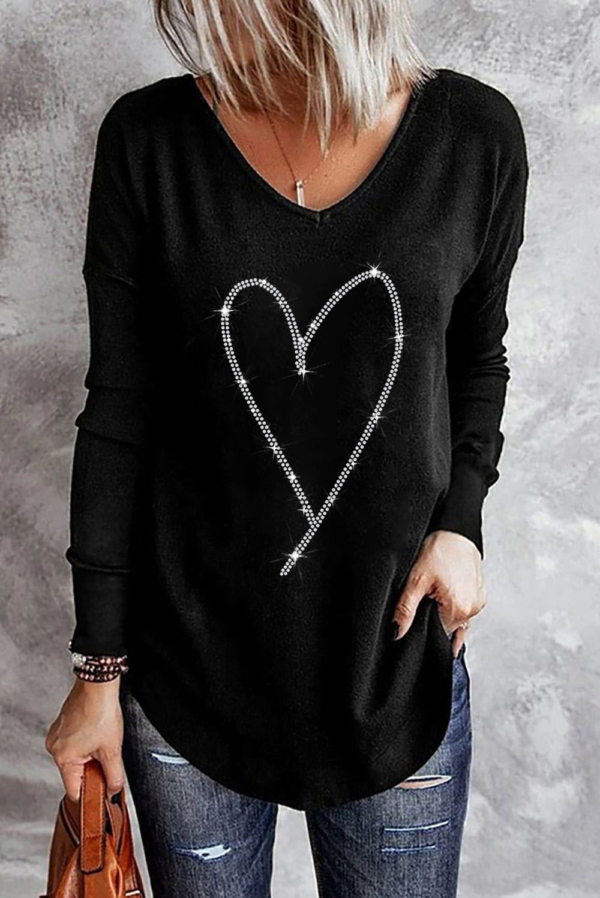 Bedazzle Heart Halo V-Neck Top