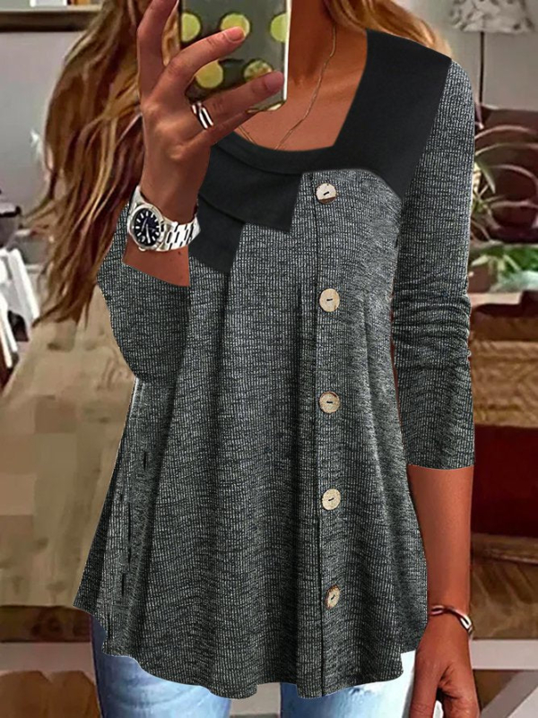 Chic Grey Long Sleeve Top