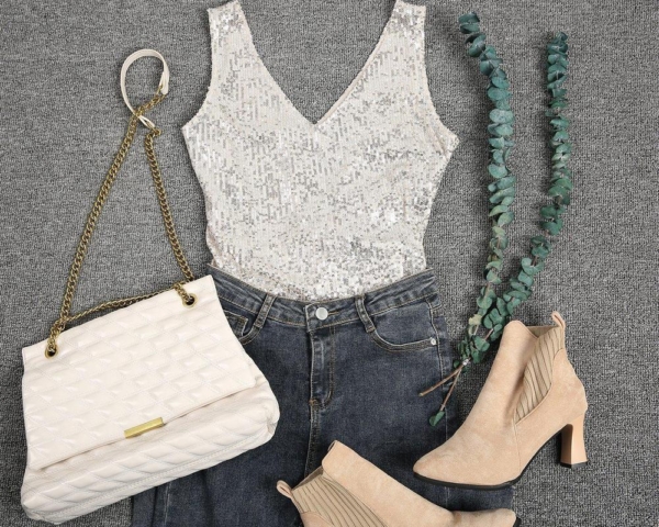 Glamorous V-Neck Sequined Cami