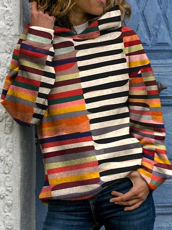 Colorful Black and White Stripe Hooded Sweatshirt