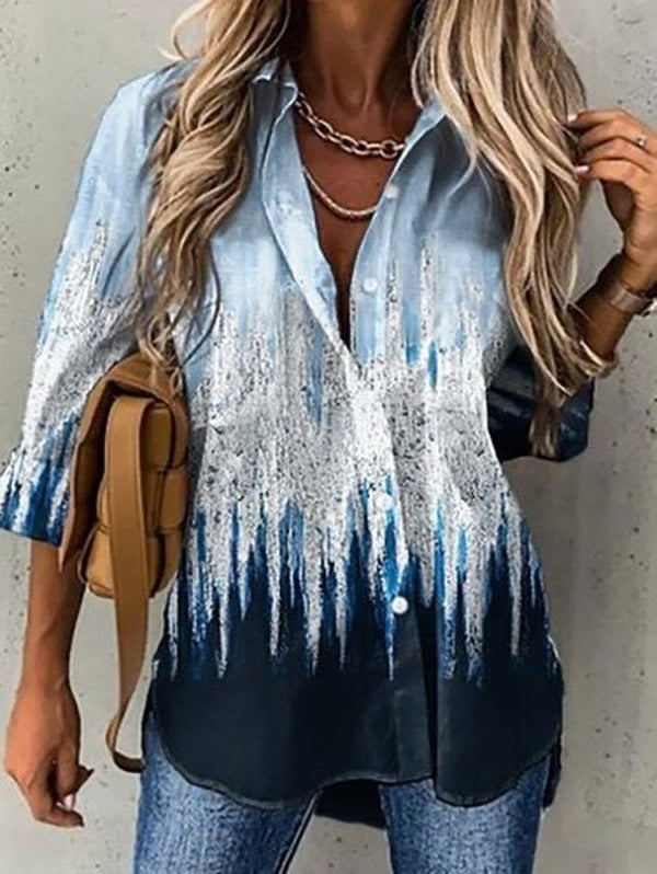Casual Print Blue Shirt
