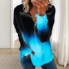Dreamy Print Zip V-Neck Top
