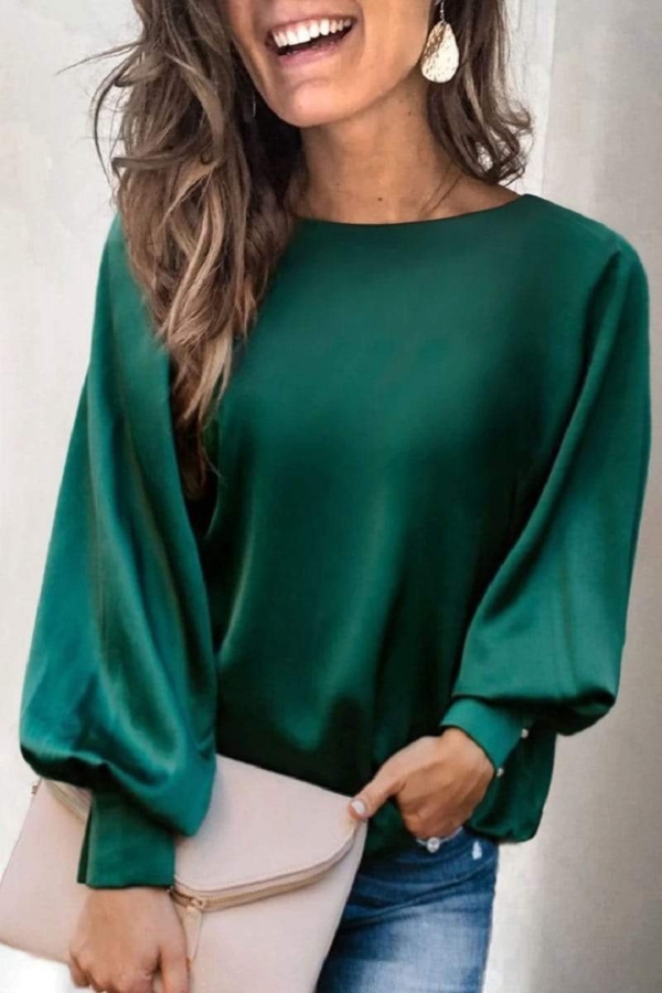 Green Plain Long Sleeve Top