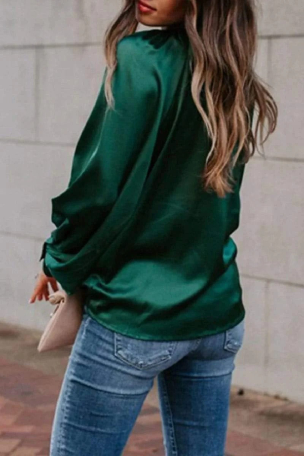 Green Plain Long Sleeve Top