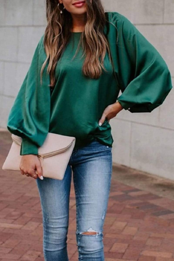 Green Plain Long Sleeve Top