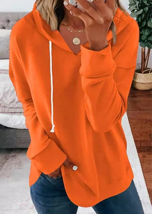 Orange Plain Long Sleeve Sweatshirt