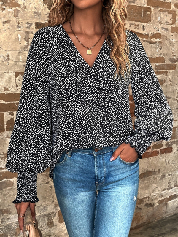 Casual V-Neck Print Top