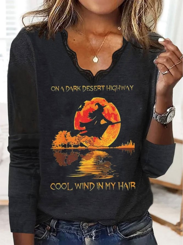 Black Long Sleeve Print Top