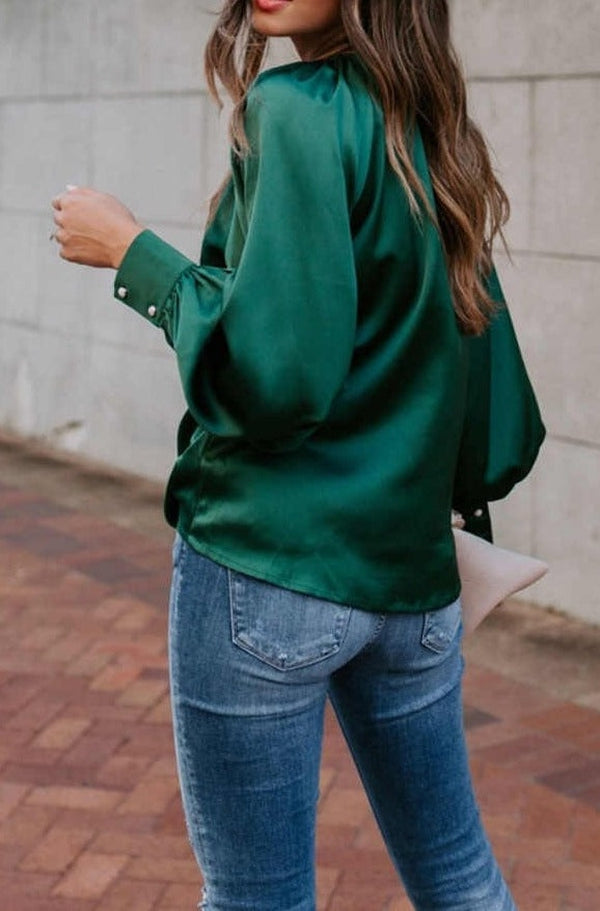 Green Plain Long Sleeve Top