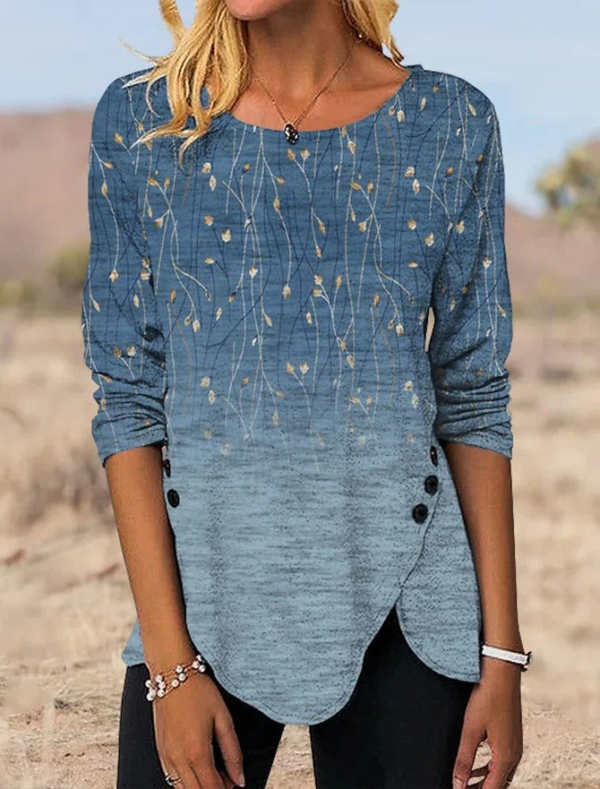 Blue Print Round Neck Top