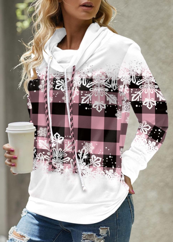 Fresh Print Long Sleeve Drawstring Neck Top