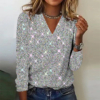 Disco Ball Tinsel Metallic Print Long Sleeve Top