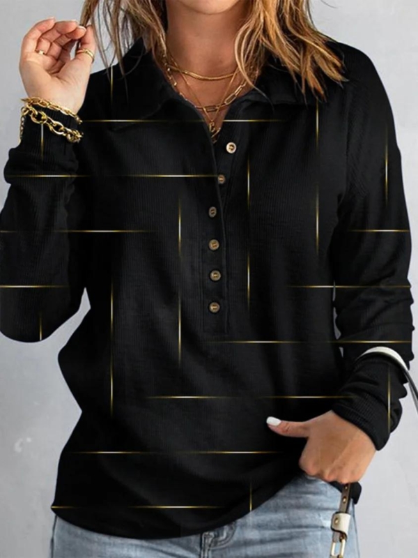 Zig Zag Stripe Button Front Fold-Over Collar Top