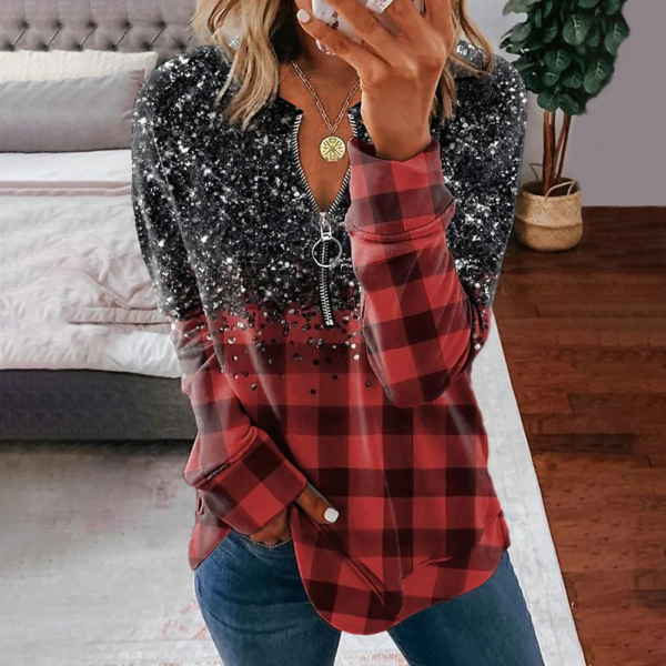 Red Long Sleeve Print Top